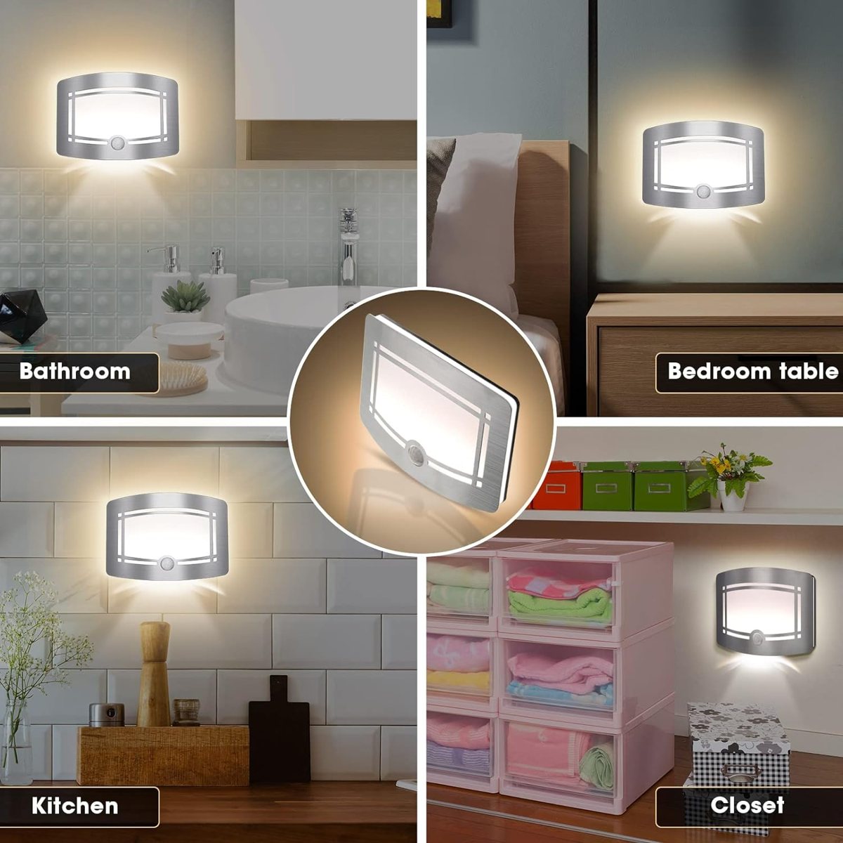 TDL-7125A motion sensor puck lights in bathroom, kitchen, bedroom and closet applications